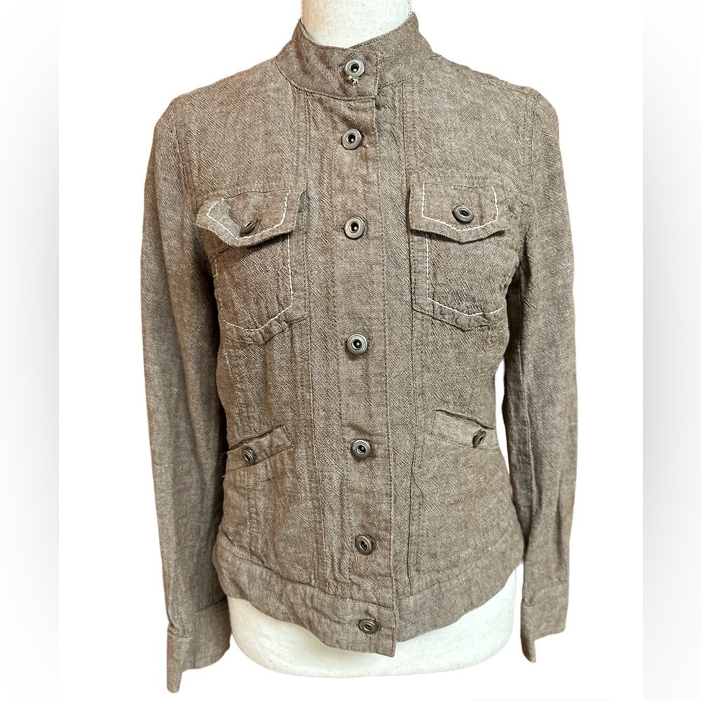 Willi Smith Linen Blend Mandarin Collar Button-down Lightweight Jacket Top S6